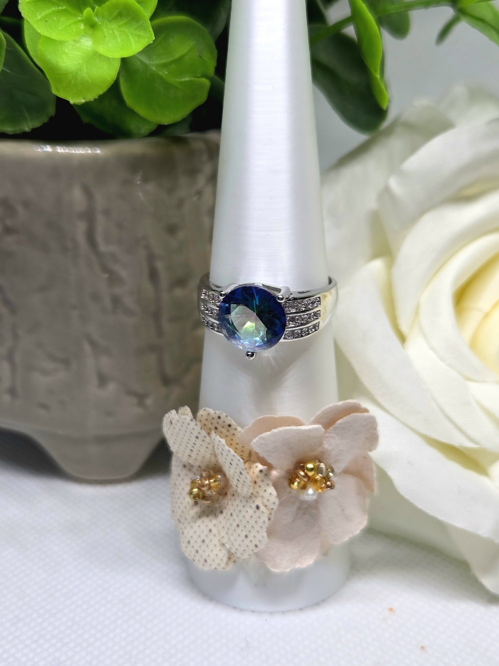 Silver Ring with Blue-Green Mystic Stone